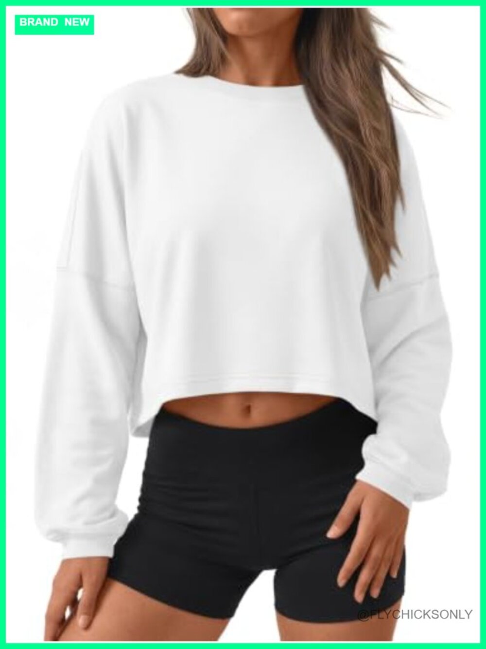 Cropped Crewneck Sweatshirt Long Sleeve Cotton Blend Top